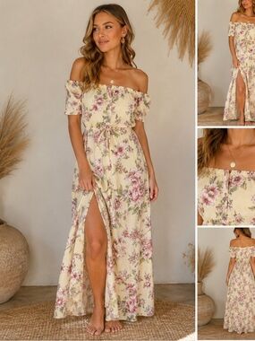 Billabong, long spring summer floral dress. Button Front size large.